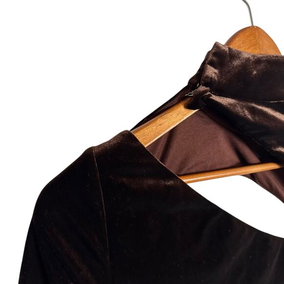 Rene Ruiz Brown Velvet Long Sleeve Cut Out Midi Cocktail Dress Size 0 - Picture 11 of 15
